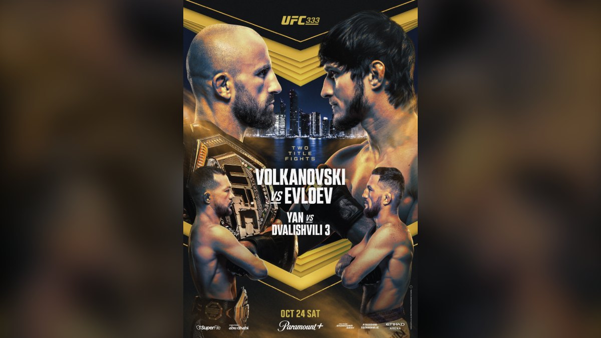 Plakat UFC 333: Volkanovski vs Evloev i Yan vs Dvalishvili 3, Abu Dhabi 24 października 2026